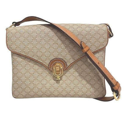 Celine M06 Macadam Pattern Beige And Brown Leather Bag Shoulder Bag Women