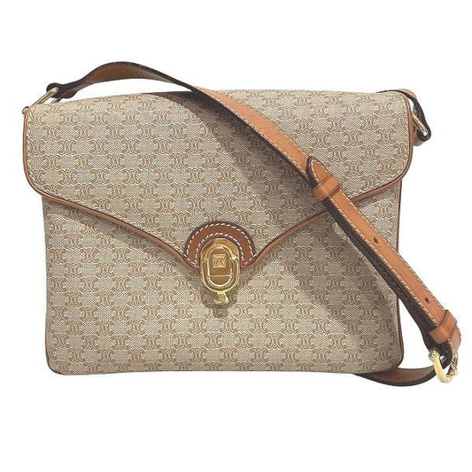 Celine M06 Macadam Pattern Beige And Brown Leather Bag Shoulder Bag Women