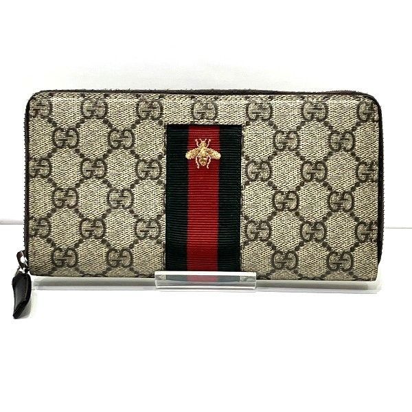 Gucci Sherry Line 408831 GG Supreme Bee Round Zipper Wallet Long Wallet Unisex