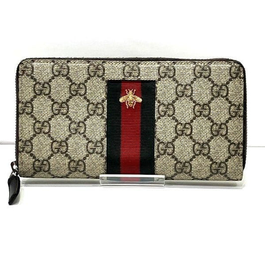 Gucci Sherry Line 408831 GG Supreme Bee Round Zipper Wallet Long Wallet Unisex