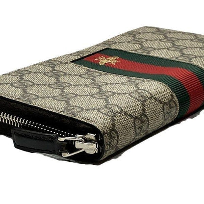 Gucci Sherry Line 408831 GG Supreme Bee Round Zipper Wallet Long Wallet Unisex