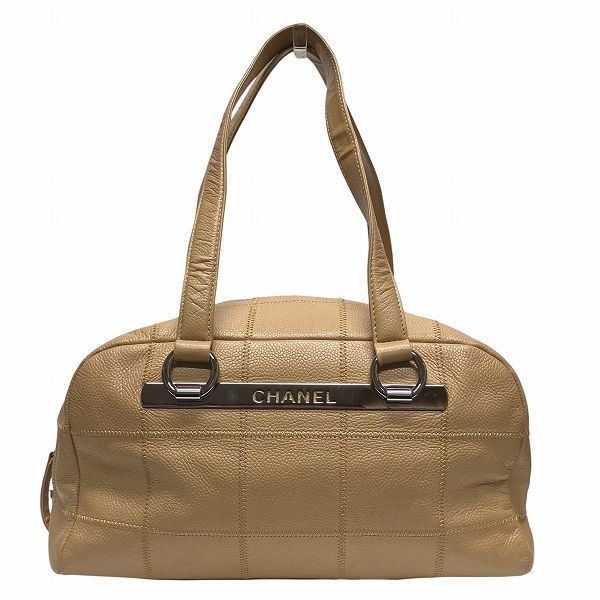 Chanel Choco Bar A26135 Beige Caviar Skin Bag Handbag Women