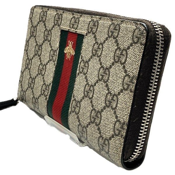 Gucci Sherry Line 408831 GG Supreme Bee Round Zipper Wallet Long Wallet Unisex
