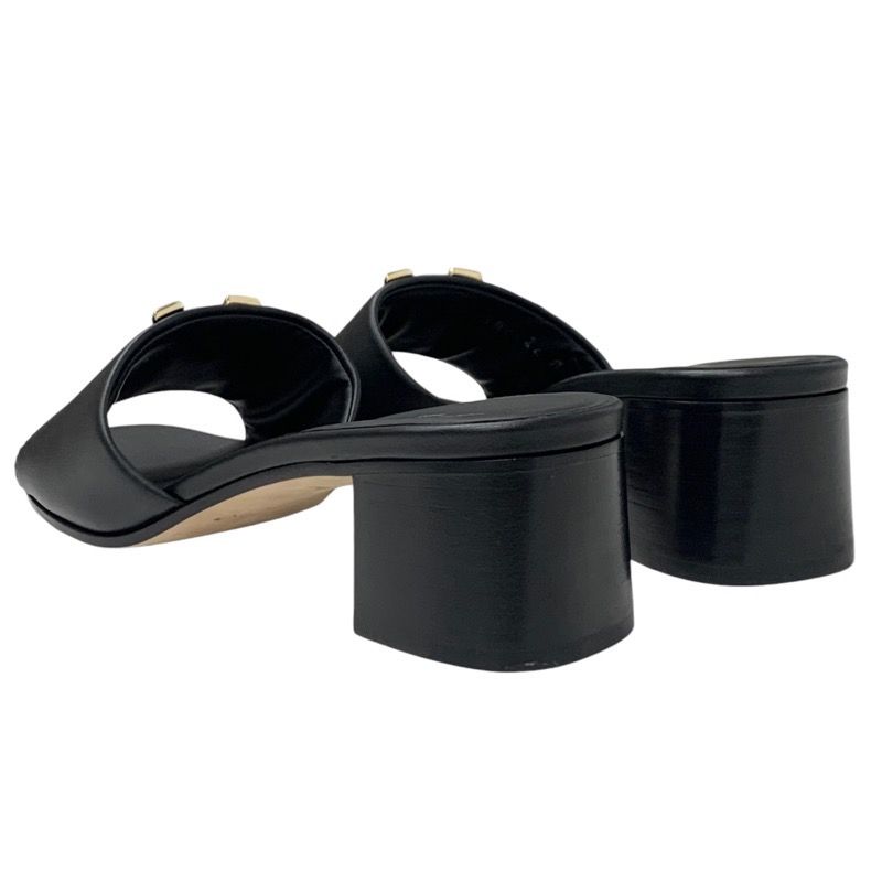 Louis Vuitton Sandals Shoes Leather Black Gold Logo Mule