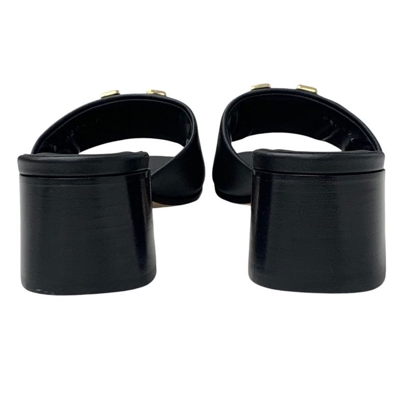 Louis Vuitton Sandals Shoes Leather Black Gold Logo Mule