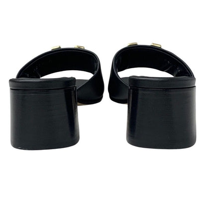 Louis Vuitton Sandals Shoes Leather Black Gold Logo Mule