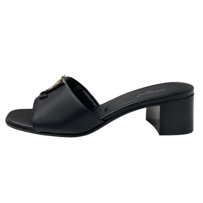 Louis Vuitton Sandals Shoes Leather Black Gold Logo Mule