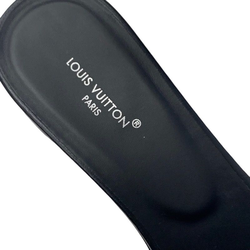 Louis Vuitton Sandals Shoes Leather Black Gold Logo Mule