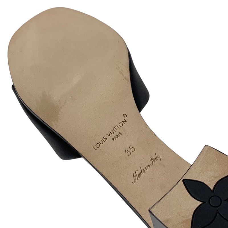 Louis Vuitton Sandals Shoes Leather Black Gold Logo Mule