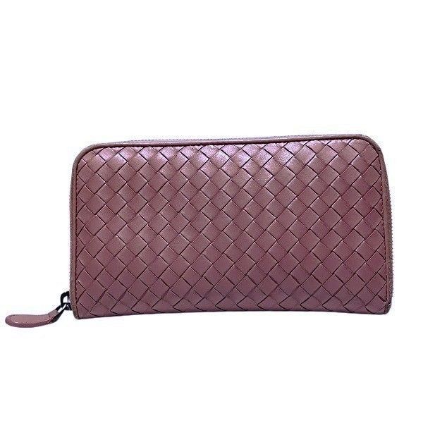 Bottega Veneta Intrecciato Round Zipper Pink Long Wallet For Women