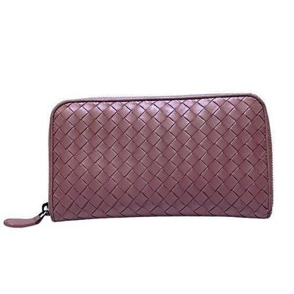 Bottega Veneta Intrecciato Round Zipper Pink Long Wallet For Women