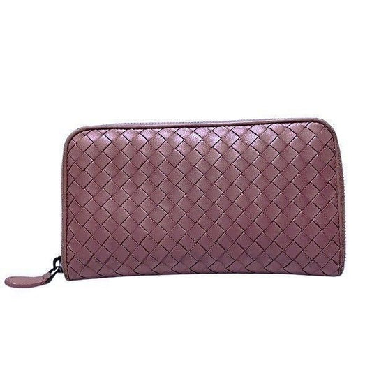 Bottega Veneta Intrecciato Round Zipper Pink Long Wallet For Women