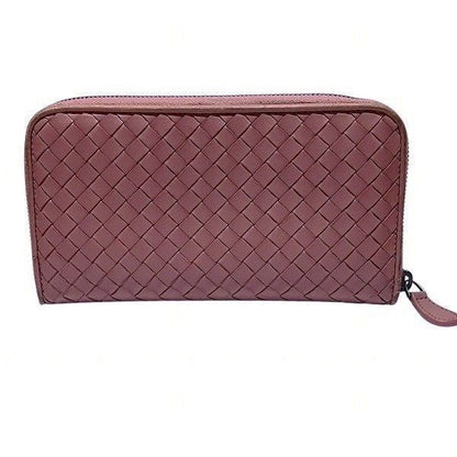 Bottega Veneta Intrecciato Round Zipper Pink Long Wallet For Women
