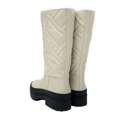 Hermes Fuji Boots Long Boots Shoes Leather Ivory Exlibris Quilting