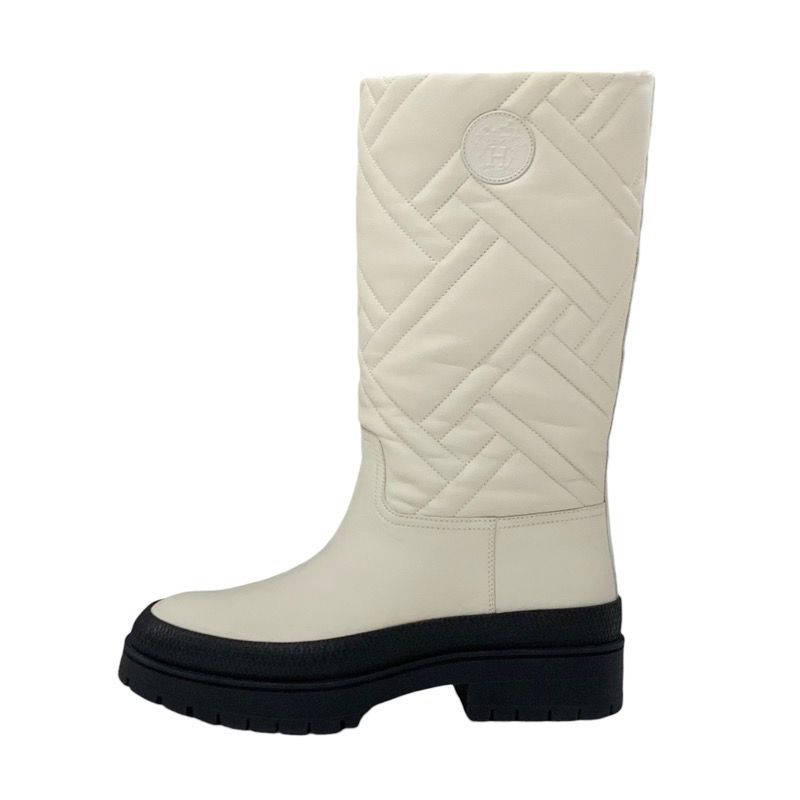 Hermes Fuji Boots Long Boots Shoes Leather Ivory Exlibris Quilting