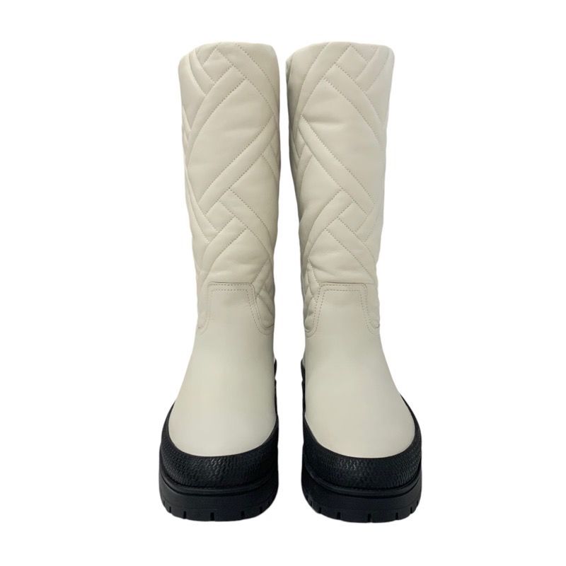 Hermes Fuji Boots Long Boots Shoes Leather Ivory Exlibris Quilting