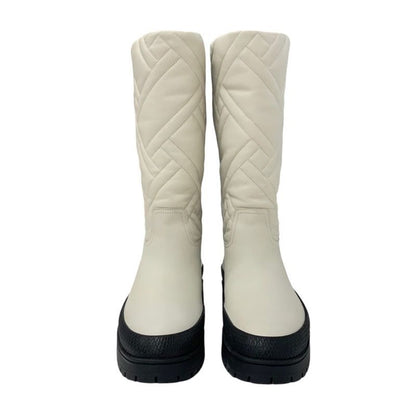 Hermes Fuji Boots Long Boots Shoes Leather Ivory Exlibris Quilting