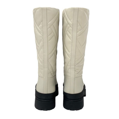 Hermes Fuji Boots Long Boots Shoes Leather Ivory Exlibris Quilting
