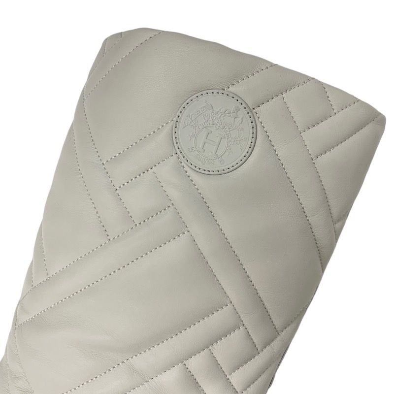 Hermes Fuji Boots Long Boots Shoes Leather Ivory Exlibris Quilting