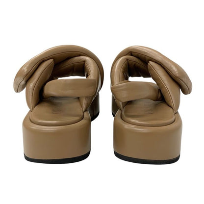 Prada Sandals Shoes Leather Brown Triangle Logo Padded Nappa Strap