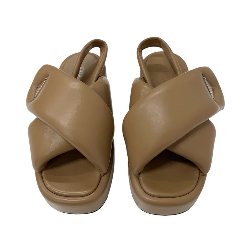 Prada Sandals Shoes Leather Brown Triangle Logo Padded Nappa Strap