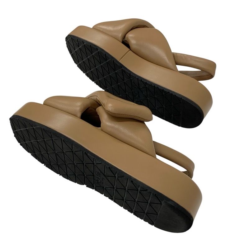 Prada Sandals Shoes Leather Brown Triangle Logo Padded Nappa Strap