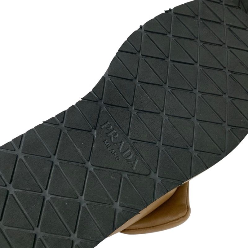 Prada Sandals Shoes Leather Brown Triangle Logo Padded Nappa Strap