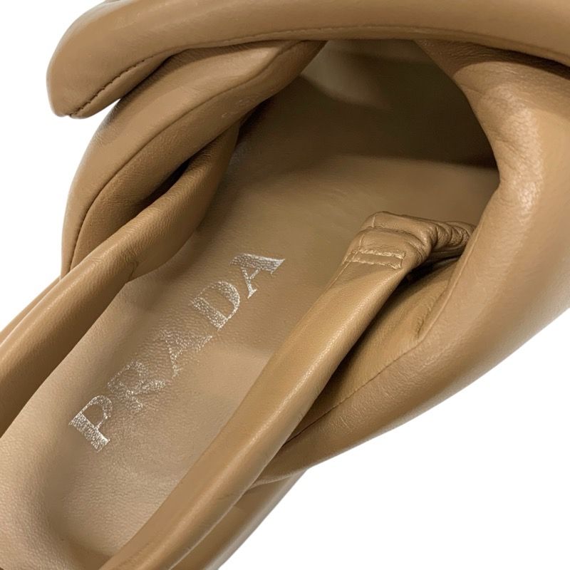 Prada Sandals Shoes Leather Brown Triangle Logo Padded Nappa Strap
