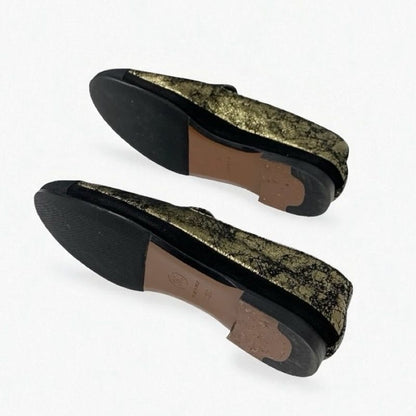 Chanel Loafer Leather Shoes Suede Leather Fabric Black Gold Here Mark