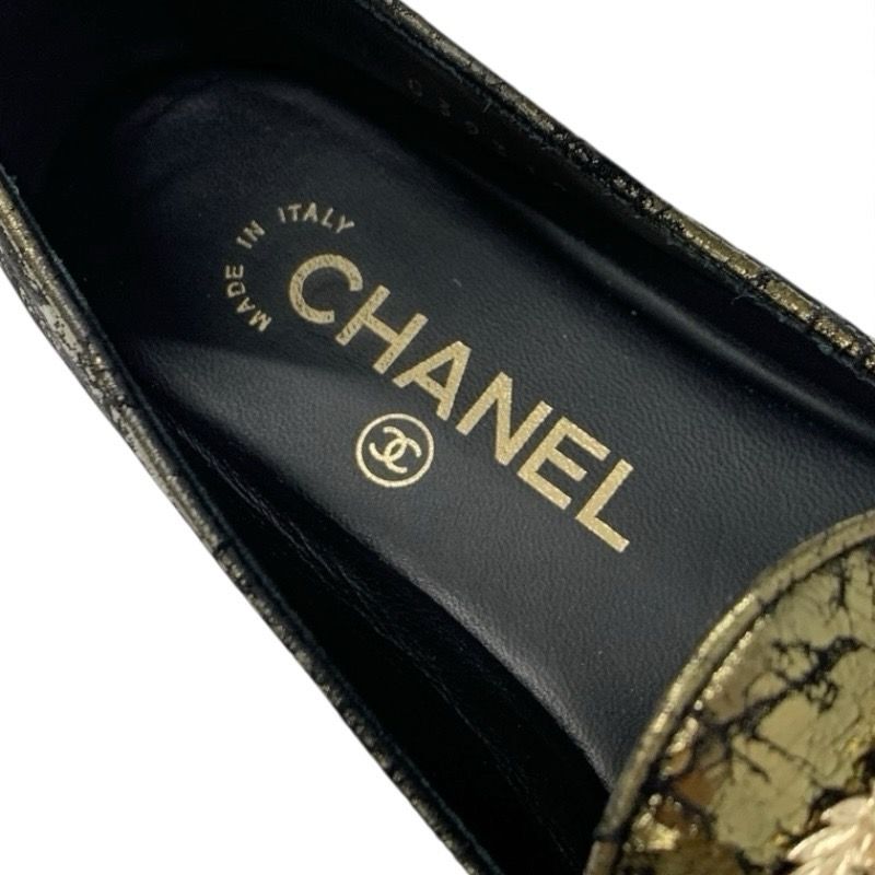 Chanel Loafer Leather Shoes Suede Leather Fabric Black Gold Here Mark