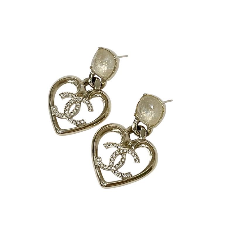 Chanel Earrings Earring Gold Coco Mark Rhinestone Bijou Heart
