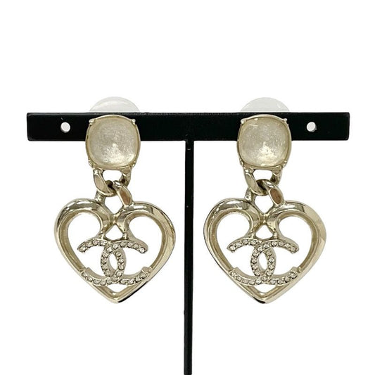 Chanel Earrings Earring Gold Coco Mark Rhinestone Bijou Heart