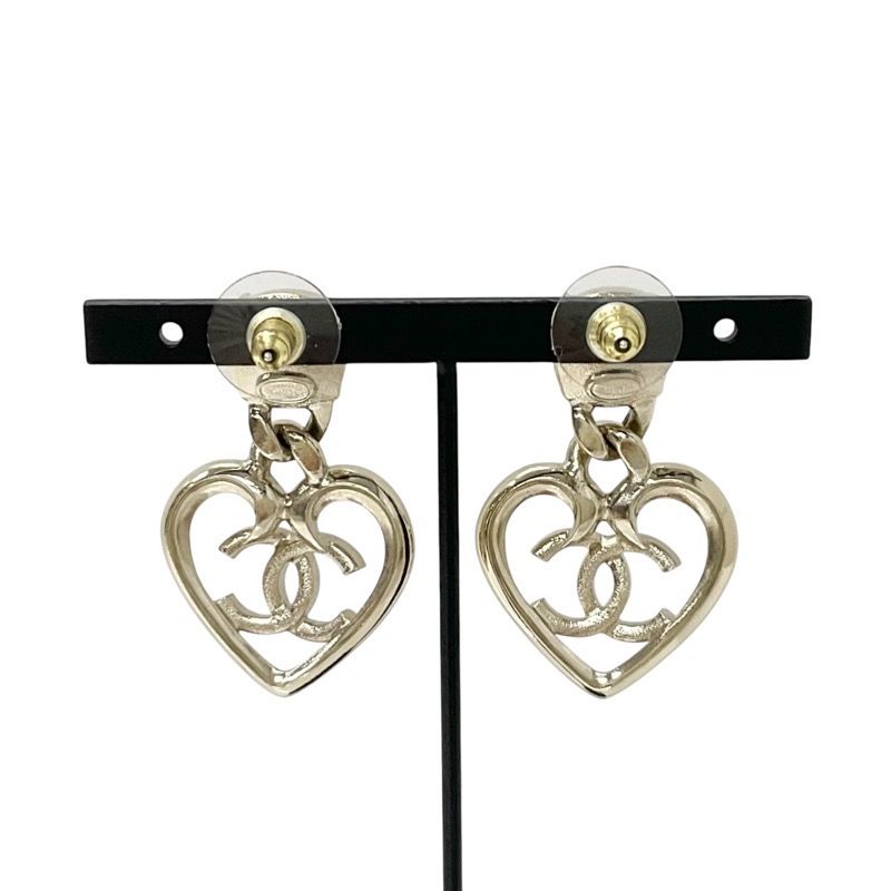 Chanel Earrings Earring Gold Coco Mark Rhinestone Bijou Heart