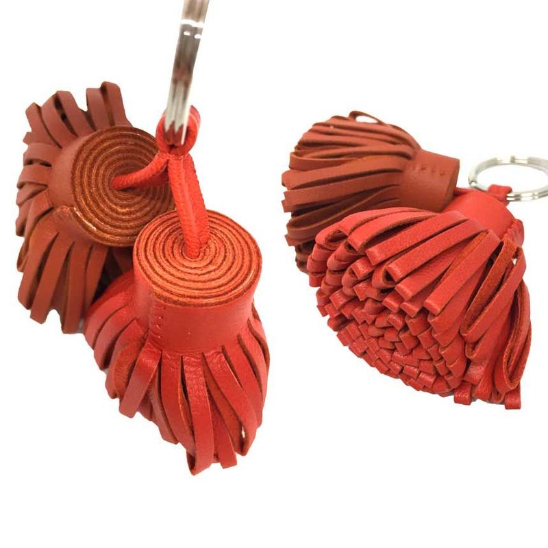 Hermes Carmen Unodos Key Holder Key Ring Key Holder Charm 2 Fringes Leather