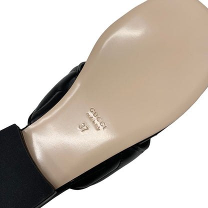 Gucci Sandals Shoes Leather Black Gold Unused Ggmarmont Thong Sandals