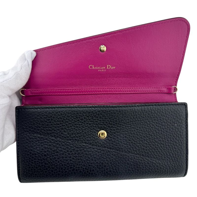 Christian Diorissimo Lancontre Chain Wallet Long Wallet Black Women