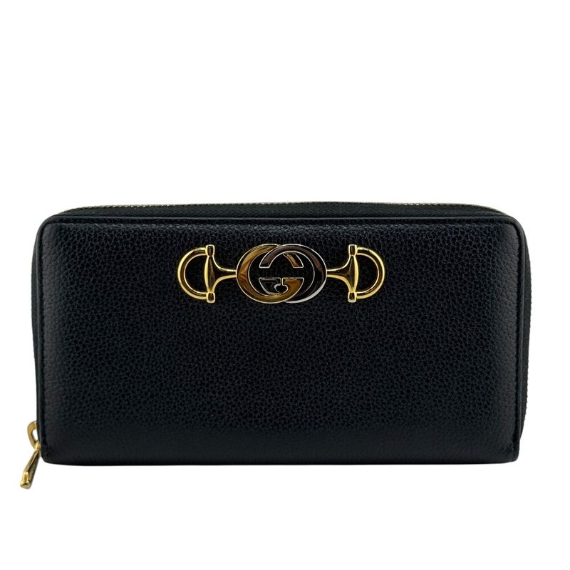 Gucci 570661 Round Zipper Zumi Long Wallet Black Unisex