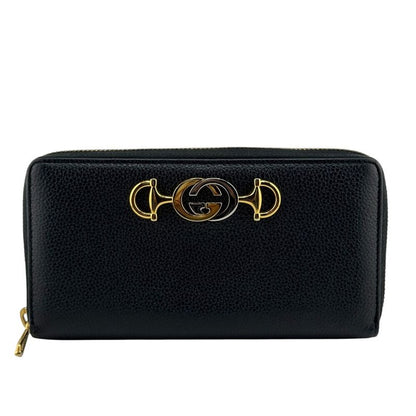 Gucci 570661 Round Zipper Zumi Long Wallet Black Unisex