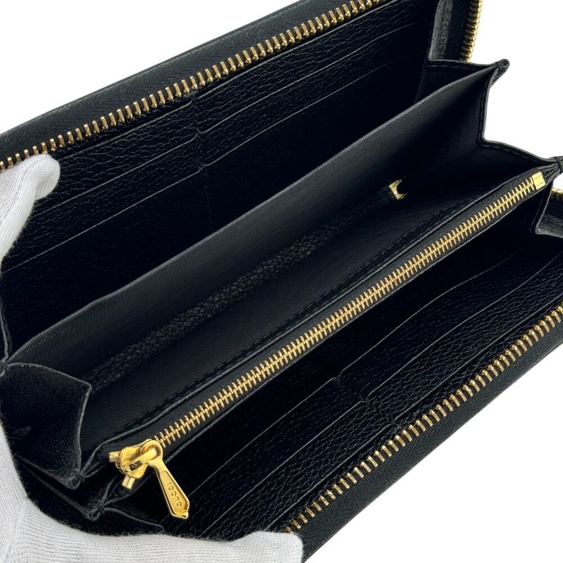 Gucci 570661 Round Zipper Zumi Long Wallet Black Unisex