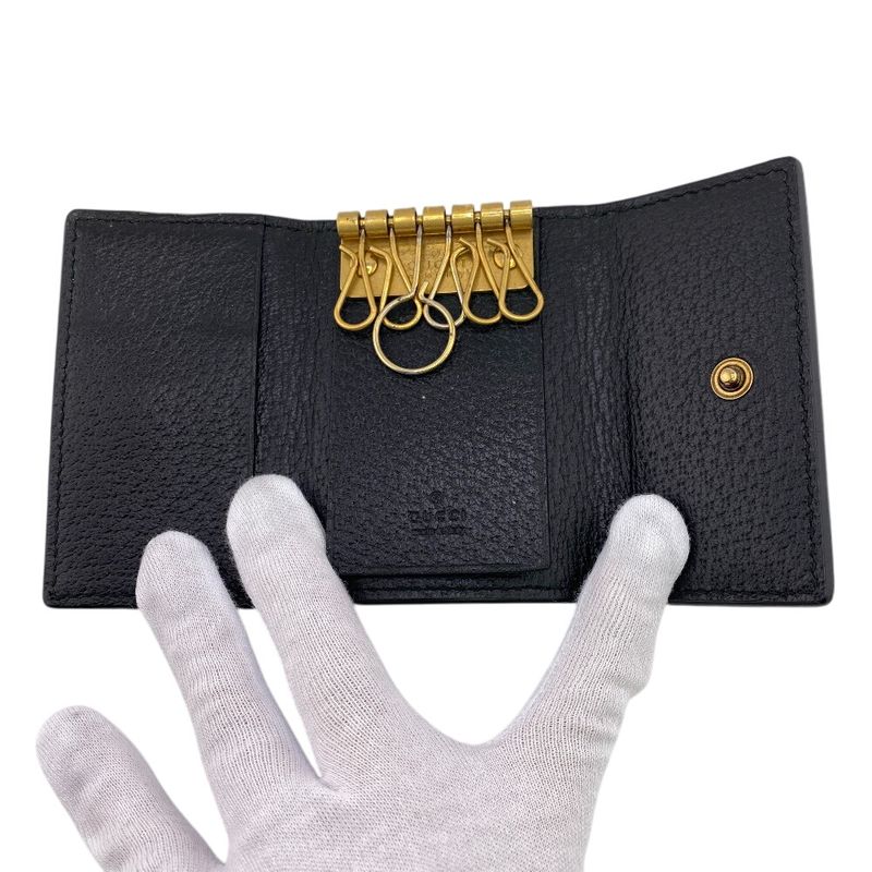 Gucci 523683 Animalier Metallic Ruby Key Case Black Unisex