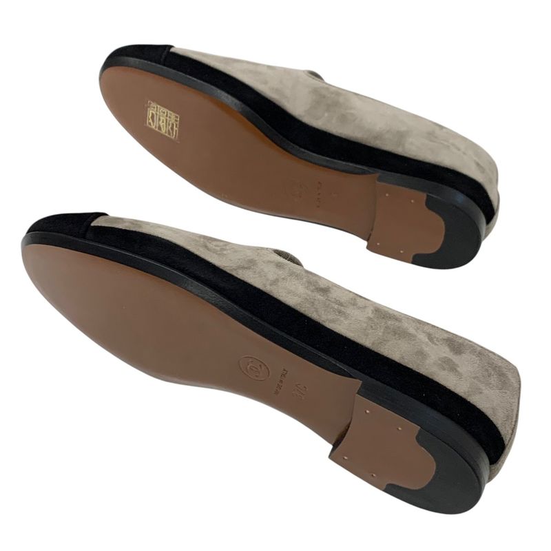 Chanel Flat Shoes Suede Gray Black Gold Here Mark Loafers