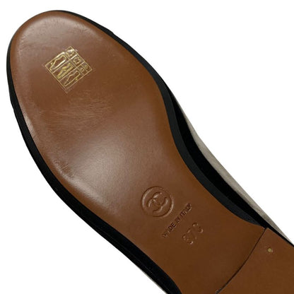 Chanel Flat Shoes Suede Gray Black Gold Here Mark Loafers
