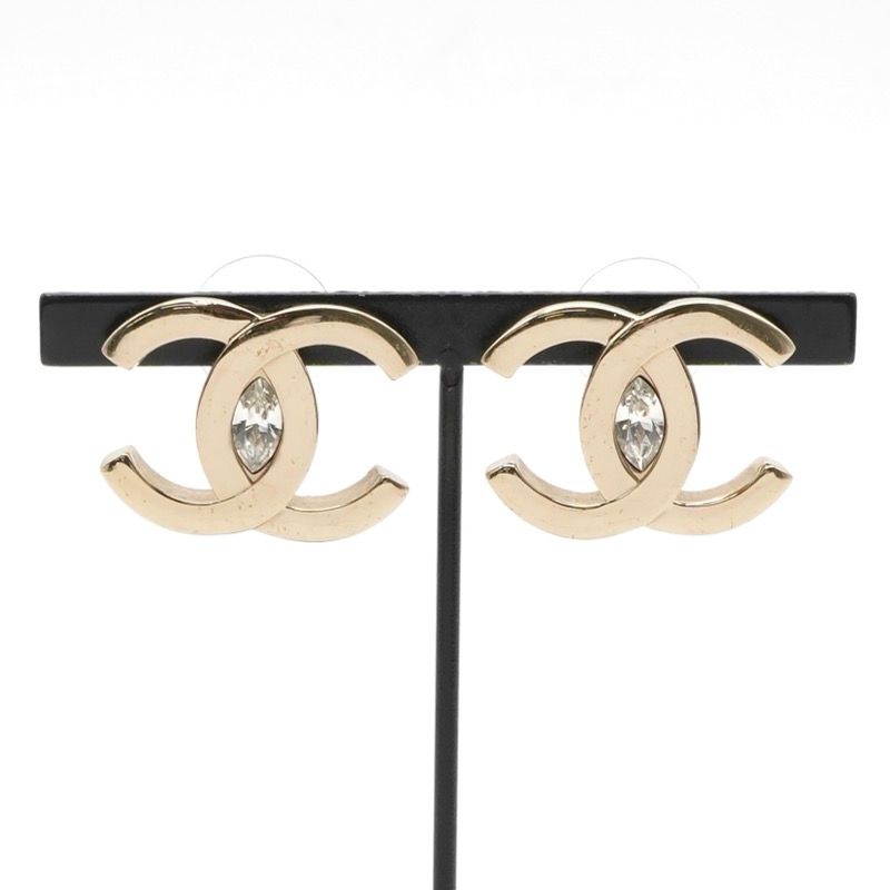 Chanel Earrings Earring Gold Coco Mark Rhinestone