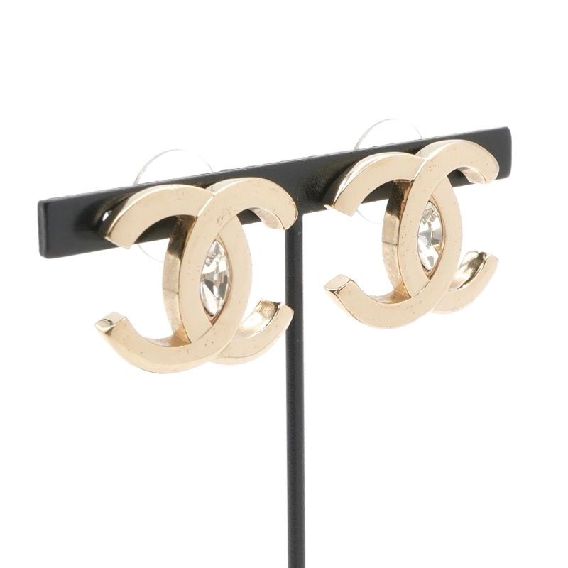 Chanel Earrings Earring Gold Coco Mark Rhinestone