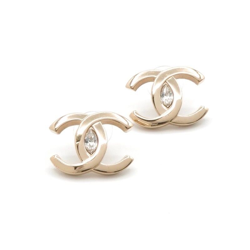 Chanel Earrings Earring Gold Coco Mark Rhinestone
