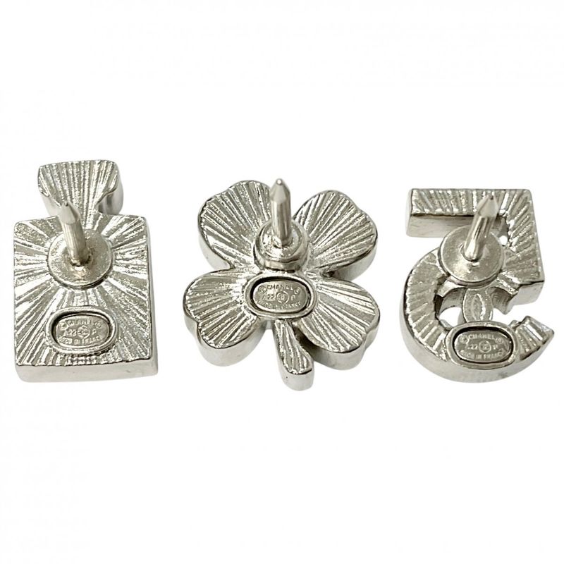 Chanel Brooch Corsage Silver 3 Piece Set Clover Bottle No.5 Coco Mark Pin