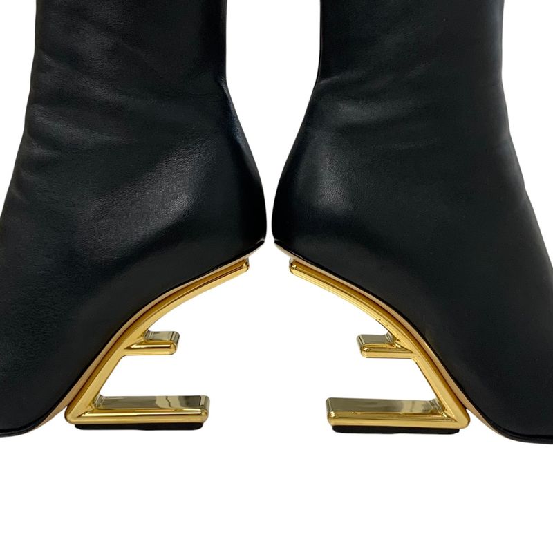 Fendi First Boots Short Boots Shoes Leather Black Gold F Logo