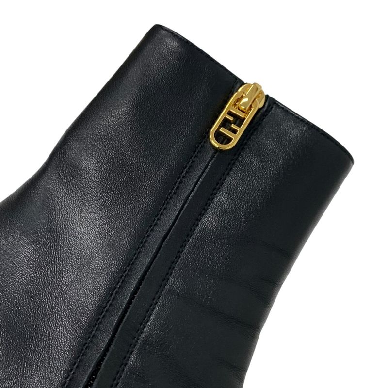 Fendi First Boots Short Boots Shoes Leather Black Gold F Logo