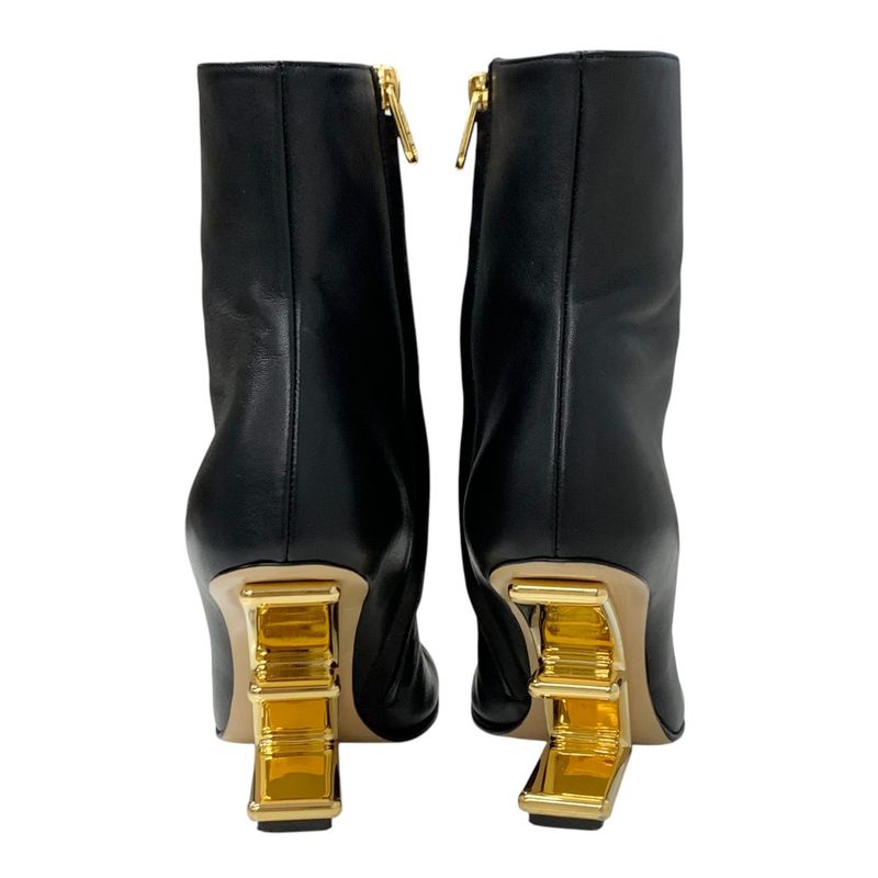 Fendi First Boots Short Boots Shoes Leather Black Gold F Logo