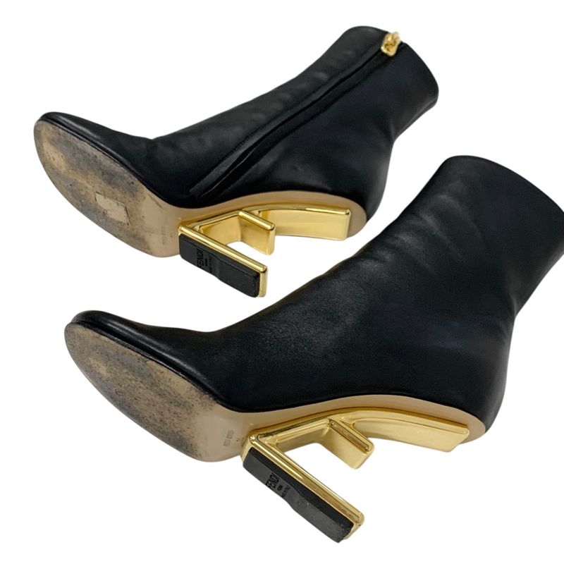 Fendi First Boots Short Boots Shoes Leather Black Gold F Logo